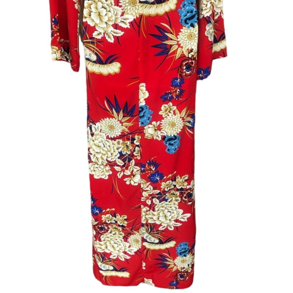 NWT Pretty Little Thing Red Floral Print Kimono Maxi Dress - Picture 15 of 16